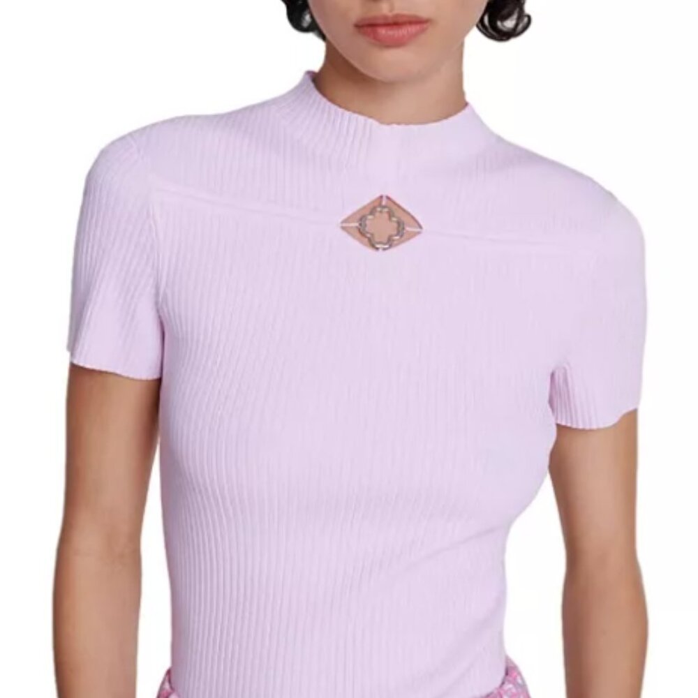 MAJE pink cut out short sleeve shirt size 3 LARGE